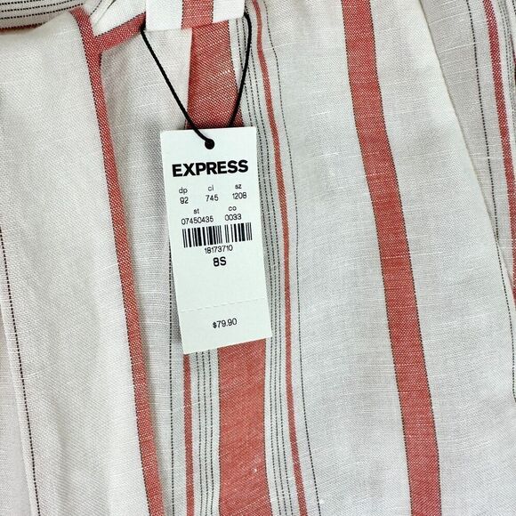 Express Linen Blend High Rise Ankle Pants Size 8 Short NWT Stripe Tie Waist - Picture 8 of 8
